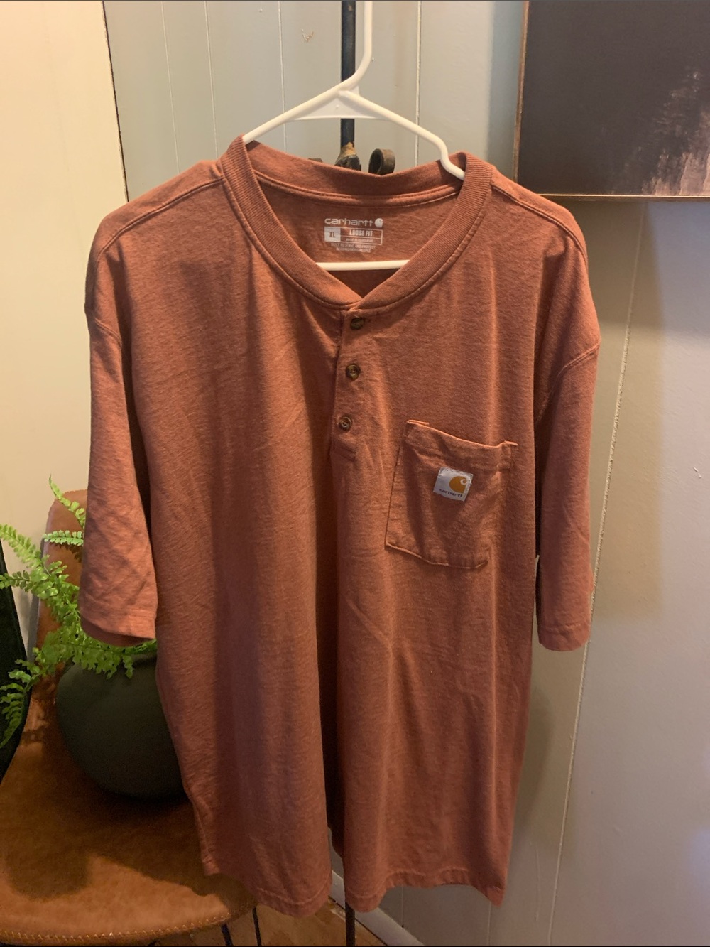 Carhartt Short-Sleeve Henley Pocket Tee in Rust Brown